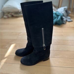 CHANEL Black suede knee high boots, size 36.5